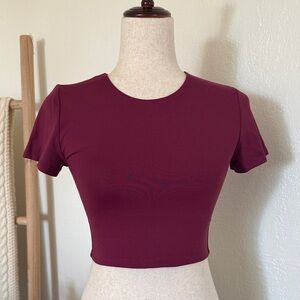 Babaton Deep Burgundy Contour Crew Crop Top